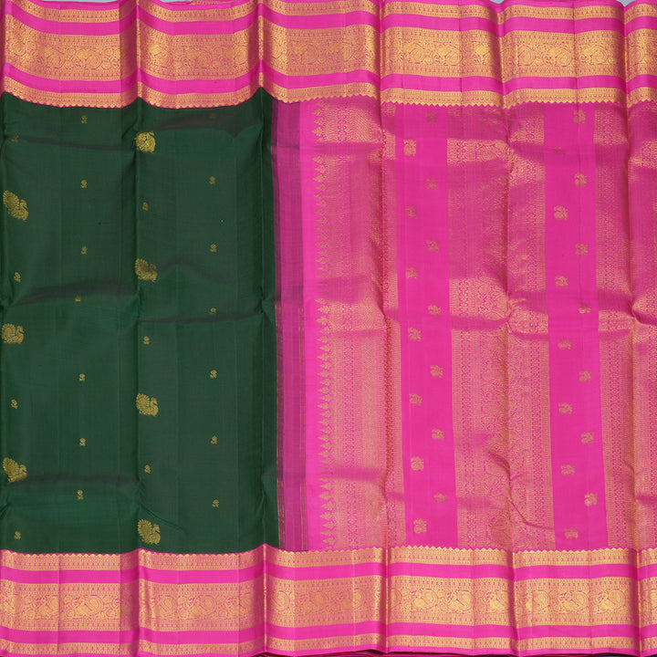 Hayagrivas Handloom Bottle Green Kanjivaram Silk Saree with Rani Pink Border KBE2478C2-2
