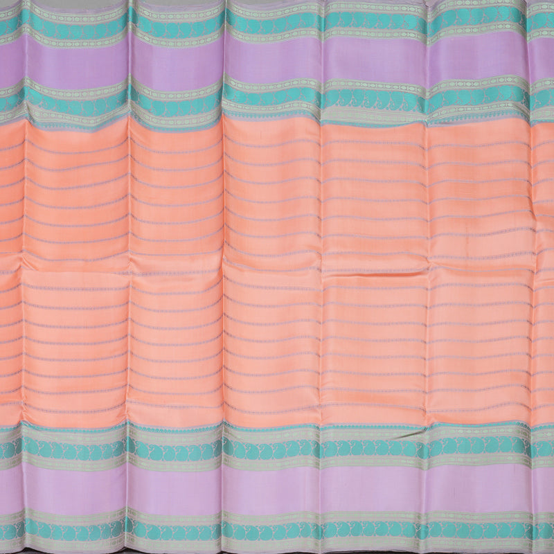 Hayagrivas Handloom Peach Orange Kanjivaram Silk Saree with Lavendar Border KBE247D12-1