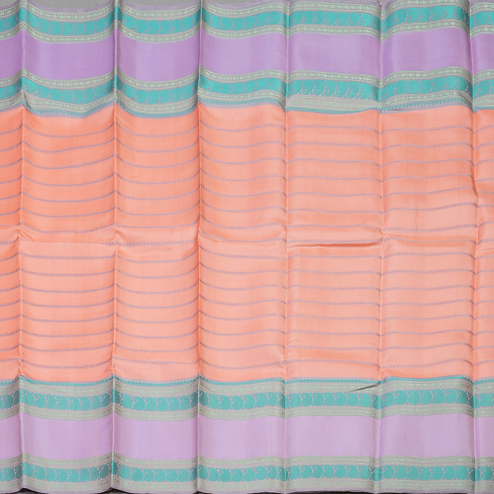 Hayagrivas Handloom Peach Orange Kanjivaram Silk Saree with Lavendar Border KBE247D12-1