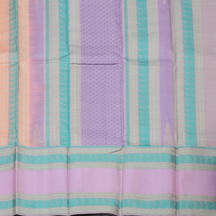 Hayagrivas Handloom Peach Orange Kanjivaram Silk Saree with Lavendar Border KBE247D12-1