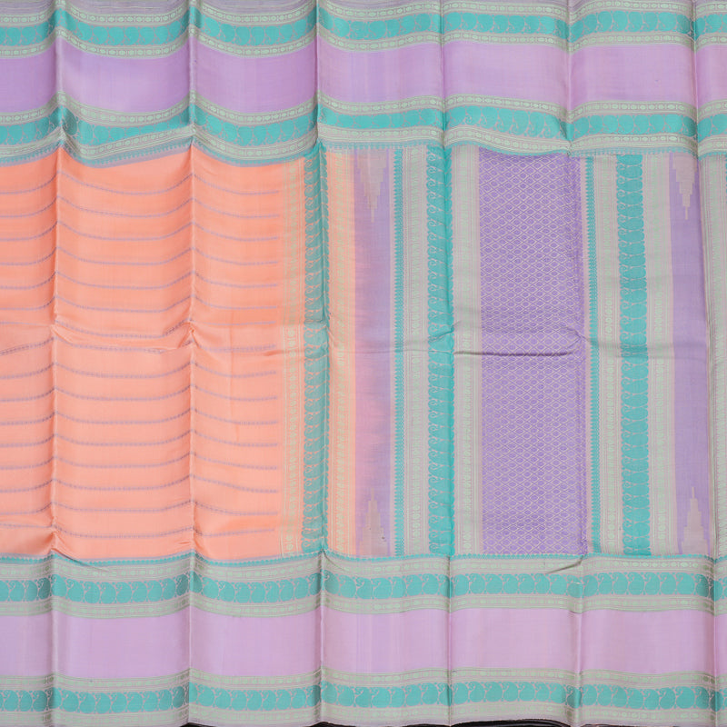 Hayagrivas Handloom Peach Orange Kanjivaram Silk Saree with Lavendar Border KBE247D12-1