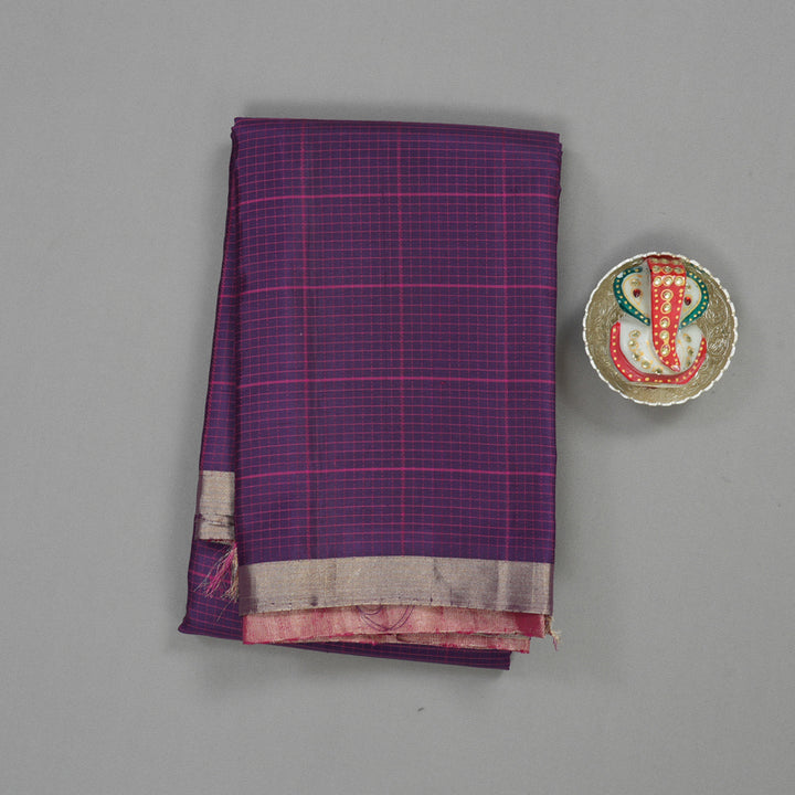 Hayagrivas Handloom Pure Plum Purple Soft Silk Saree with Pink Border KBE247D13-1