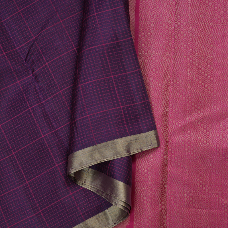 Hayagrivas Handloom Pure Plum Purple Soft Silk Saree with Pink Border KBE247D13-1