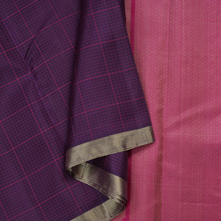 Hayagrivas Handloom Pure Plum Purple Soft Silk Saree with Pink Border KBE247D13-1
