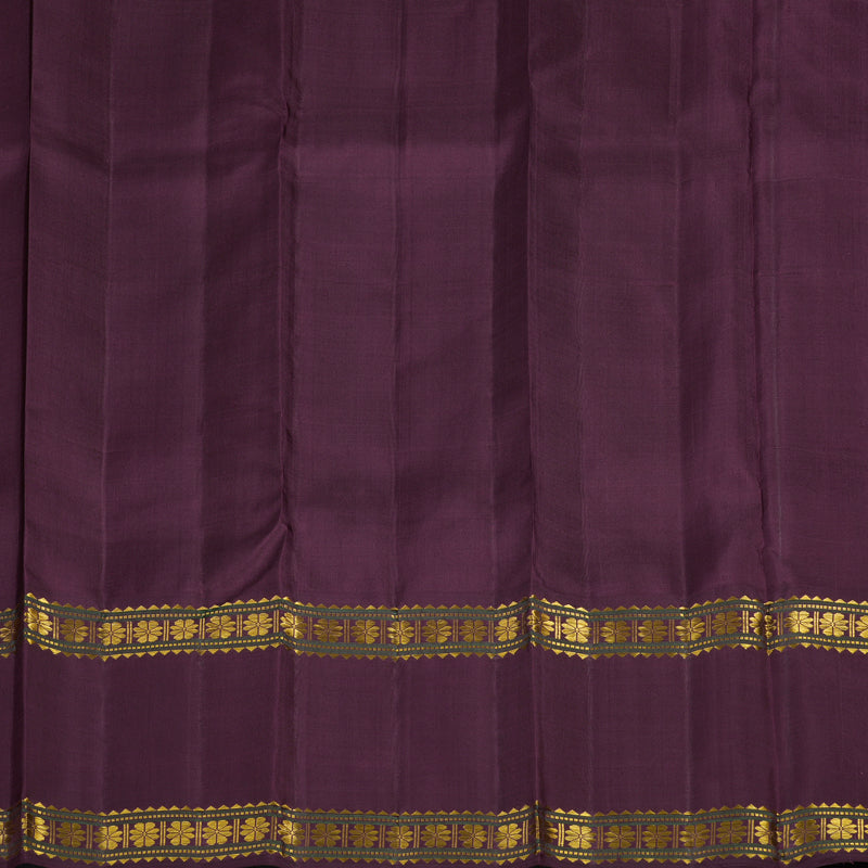Hayagrivas Handloom Half-White Kanjivaram Silk Saree with Burgundy Border KBE2480C1-1