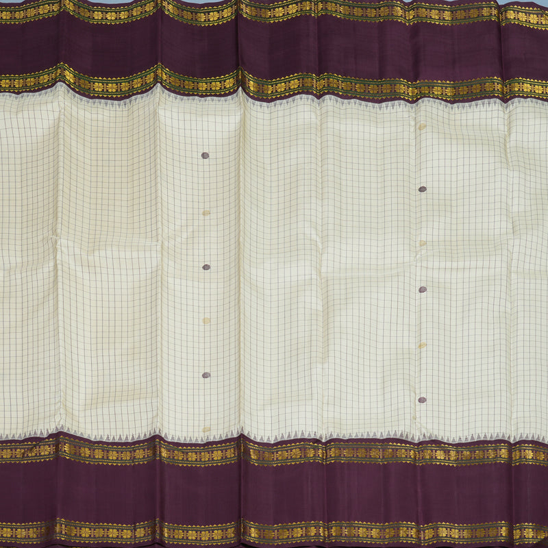 Hayagrivas Handloom Half-White Kanjivaram Silk Saree with Burgundy Border KBE2480C1-1