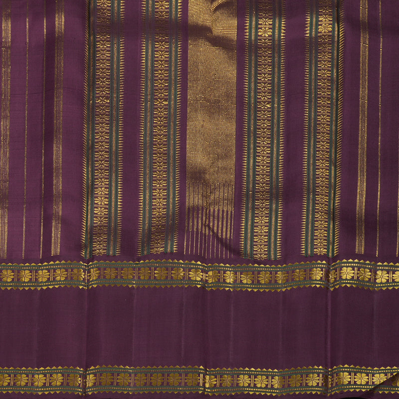 Hayagrivas Handloom Half-White Kanjivaram Silk Saree with Burgundy Border KBE2480C1-1