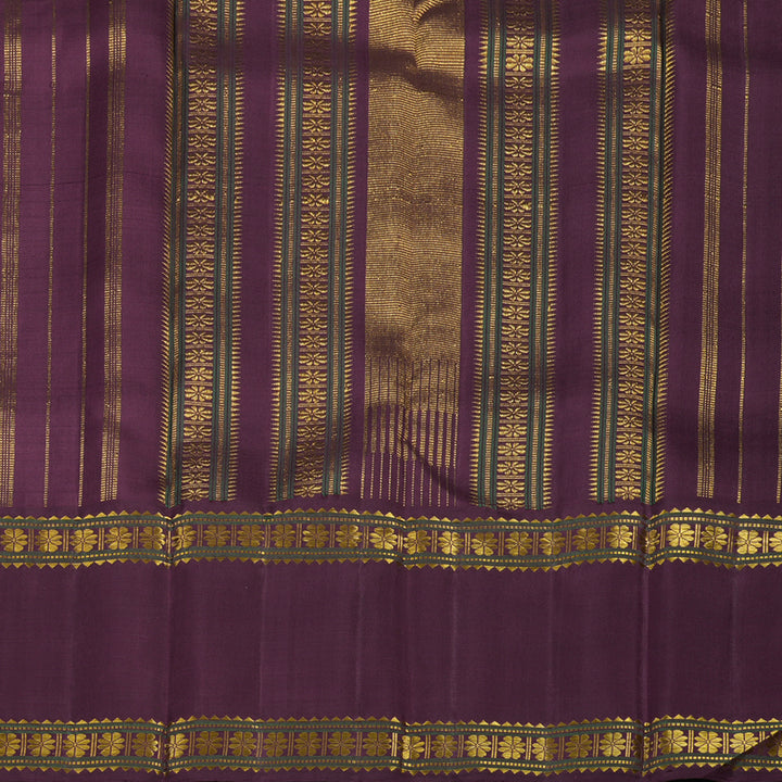 Hayagrivas Handloom Half-White Kanjivaram Silk Saree with Burgundy Border KBE2480C1-1