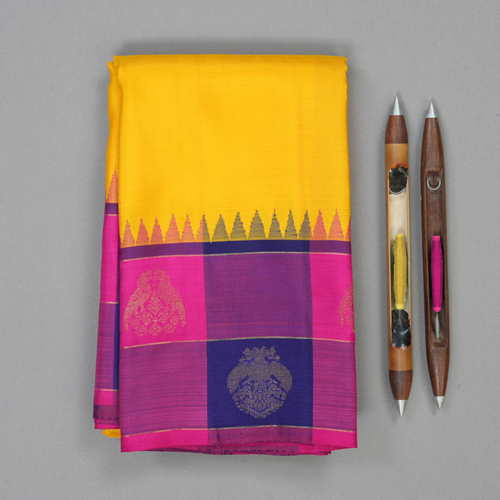 Hayagrivas Handloom Yellow Kanjivaram Silk Saree KBE2480C5-1
