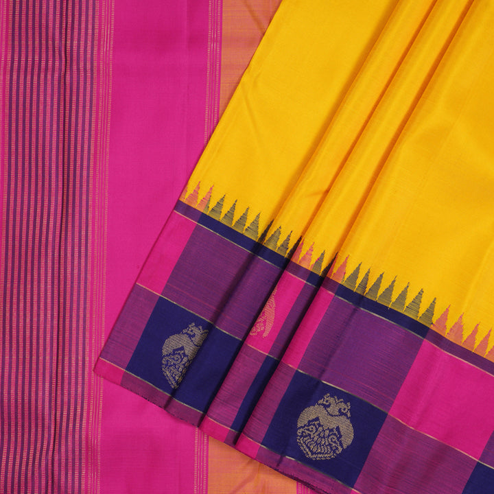 Hayagrivas Handloom Yellow Kanjivaram Silk Saree KBE2480C5-1