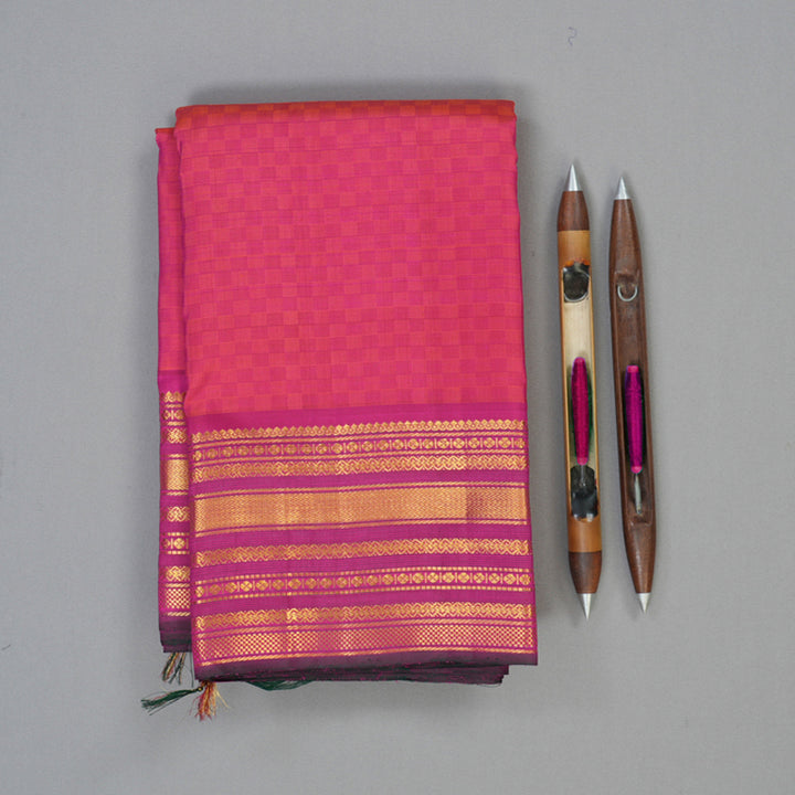 Hayagrivas Handloom Orange & Pink (Carpet Checks) Kanjivaram Silk Saree KBE2481C5-2