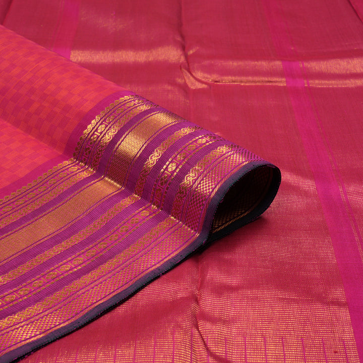 Hayagrivas Handloom Orange & Pink (Carpet Checks) Kanjivaram Silk Saree KBE2481C5-2