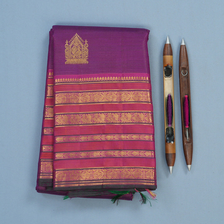 Hayagrivas Handloom Purple Kanjivaram Silk Saree with Orangish-Pink Border KBE2481C7-1