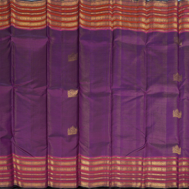 Hayagrivas Handloom Purple Kanjivaram Silk Saree with Orangish-Pink Border KBE2481C7-1