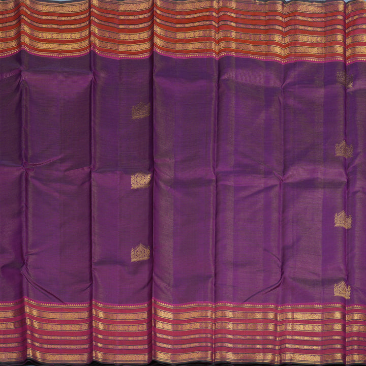 Hayagrivas Handloom Purple Kanjivaram Silk Saree with Orangish-Pink Border KBE2481C7-1