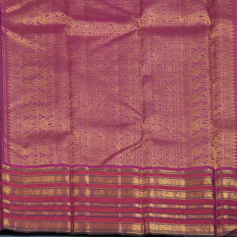 Hayagrivas Handloom Purple Kanjivaram Silk Saree with Orangish-Pink Border KBE2481C7-1