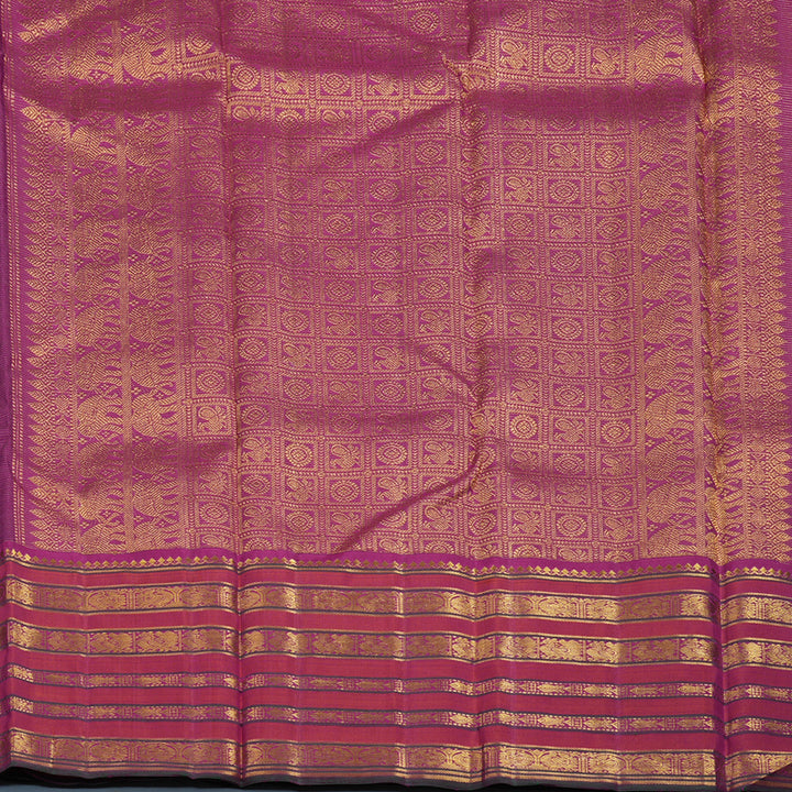 Hayagrivas Handloom Purple Kanjivaram Silk Saree with Orangish-Pink Border KBE2481C7-1