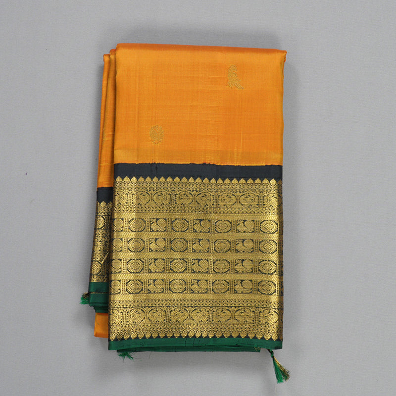 Hayagrivas Handloom Sunset Orange Kanjivaram Silk Saree with Black Border KBE2481C9-1