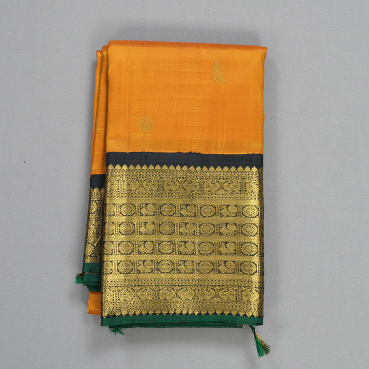 Hayagrivas Handloom Sunset Orange Kanjivaram Silk Saree with Black Border KBE2481C9-1