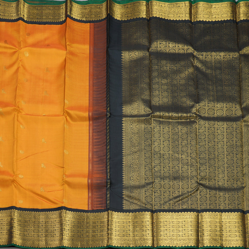 Hayagrivas Handloom Sunset Orange Kanjivaram Silk Saree with Black Border KBE2481C9-1