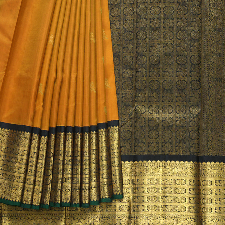 Hayagrivas Handloom Sunset Orange Kanjivaram Silk Saree with Black Border KBE2481C9-1
