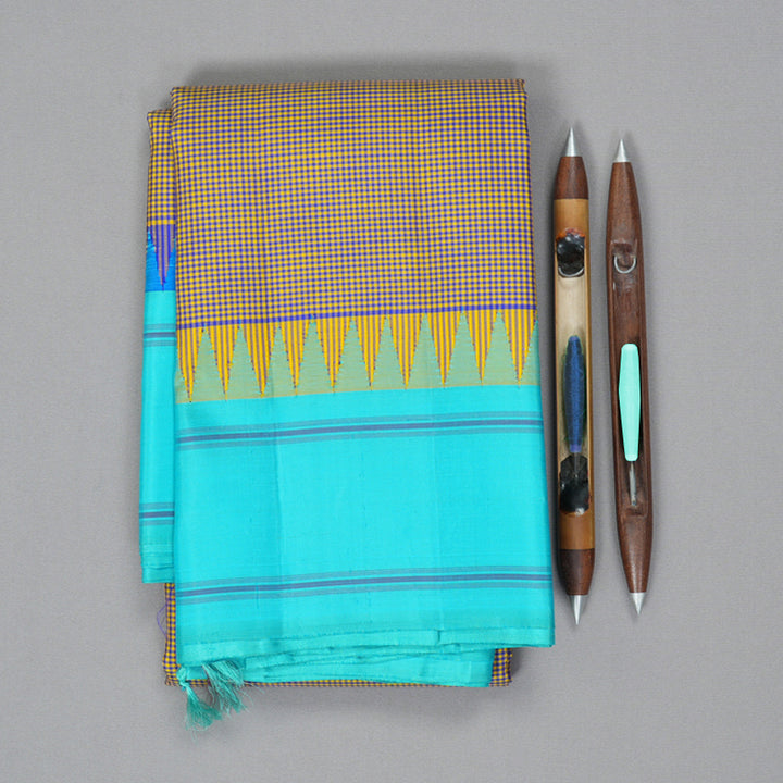 Hayagrivas Handloom Yellow & Blue (Zasa Zasa Kattam) Kanjivaram Silk Saree KBE2483C11-2