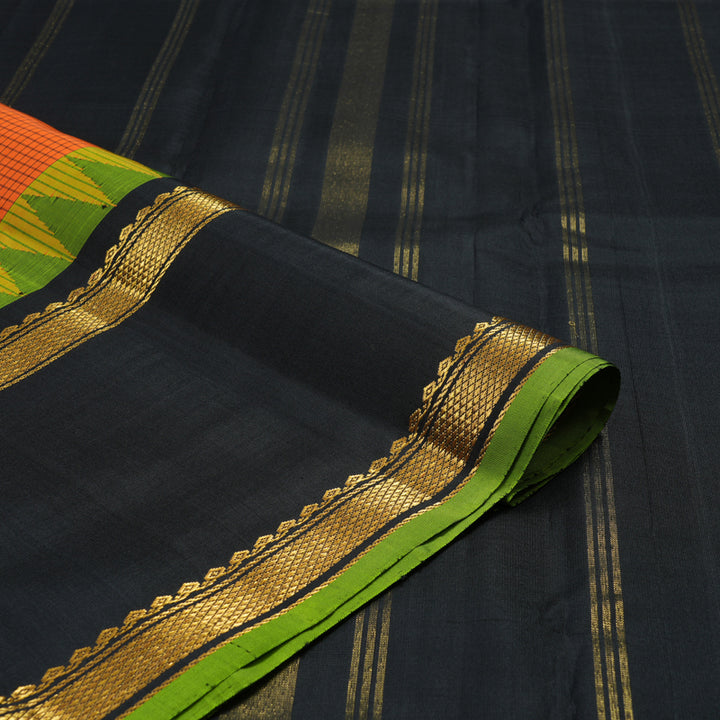 Hayagrivas Handloom Orange Kanjivaram Silk Saree with Black Border KBE2483C14-1