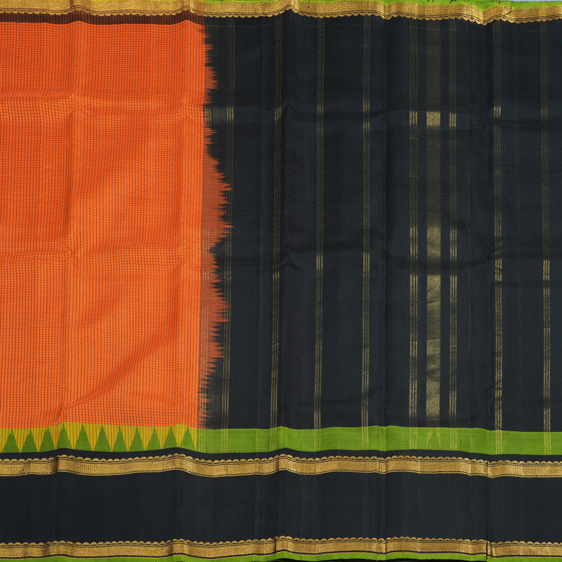 Hayagrivas Handloom Orange Kanjivaram Silk Saree with Black Border KBE2483C14-1