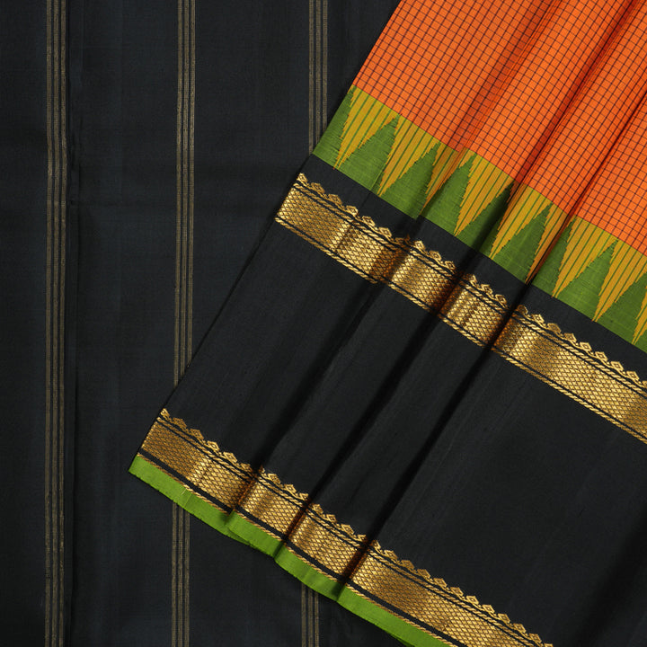 Hayagrivas Handloom Orange Kanjivaram Silk Saree with Black Border KBE2483C14-1