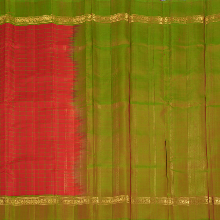 Hayagrivas Handloom Red Kanjivaram Silk Saree with Manthalir Green Border KBE2483C4-2