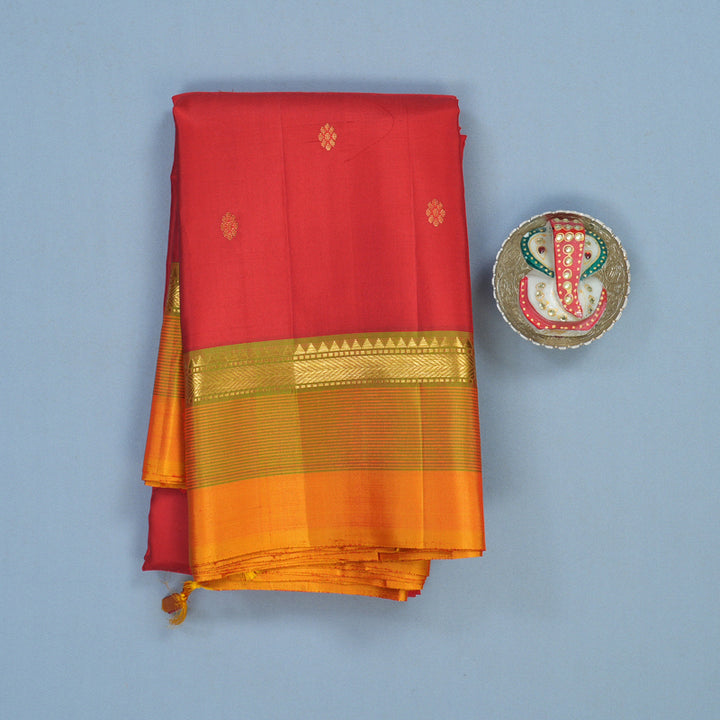 Hayagrivas Handloom Red Kanjivaram Silk Saree with Golden Orange Border KBE2483C6-1