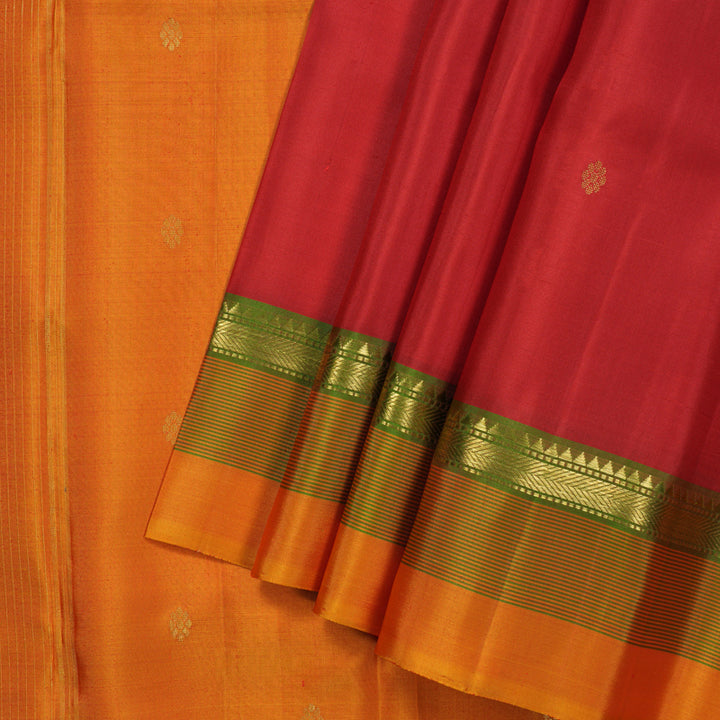 Hayagrivas Handloom Red Kanjivaram Silk Saree with Golden Orange Border KBE2483C6-1