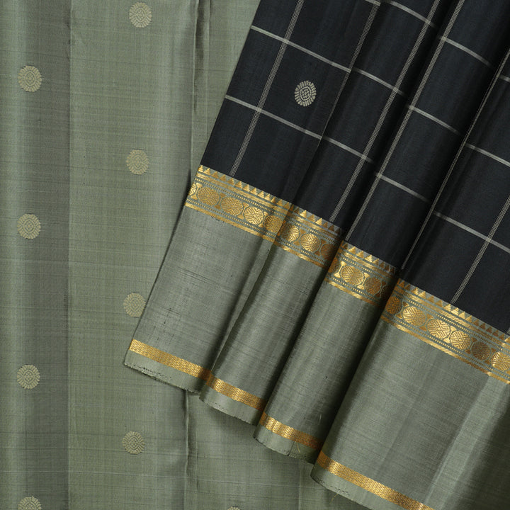 Hayagrivas Handloom Black Kanjivaram Silk Saree with Elephant Grey Border KBE2483C8-10
