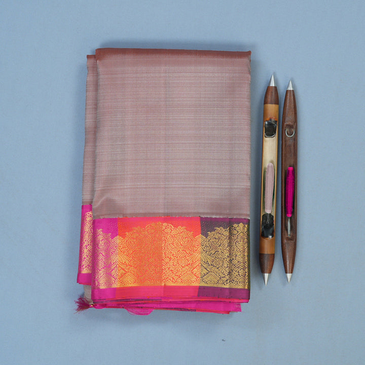 Hayagrivas Handloom Grey-Beige Kanjivaram Silk Saree with Multicolour Border KBE2485C3-1