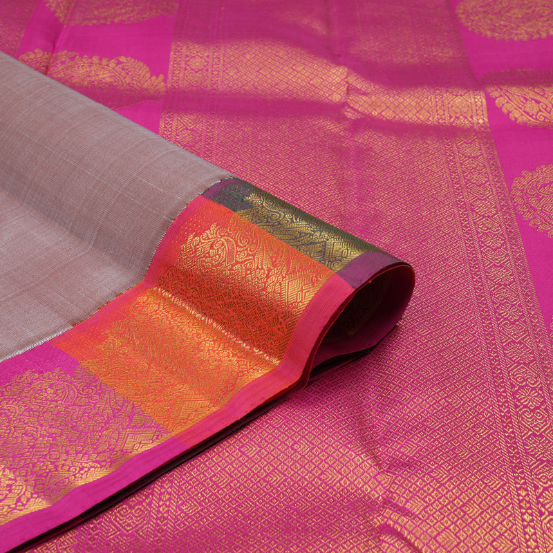 Hayagrivas Handloom Grey-Beige Kanjivaram Silk Saree with Multicolour Border KBE2485C3-1