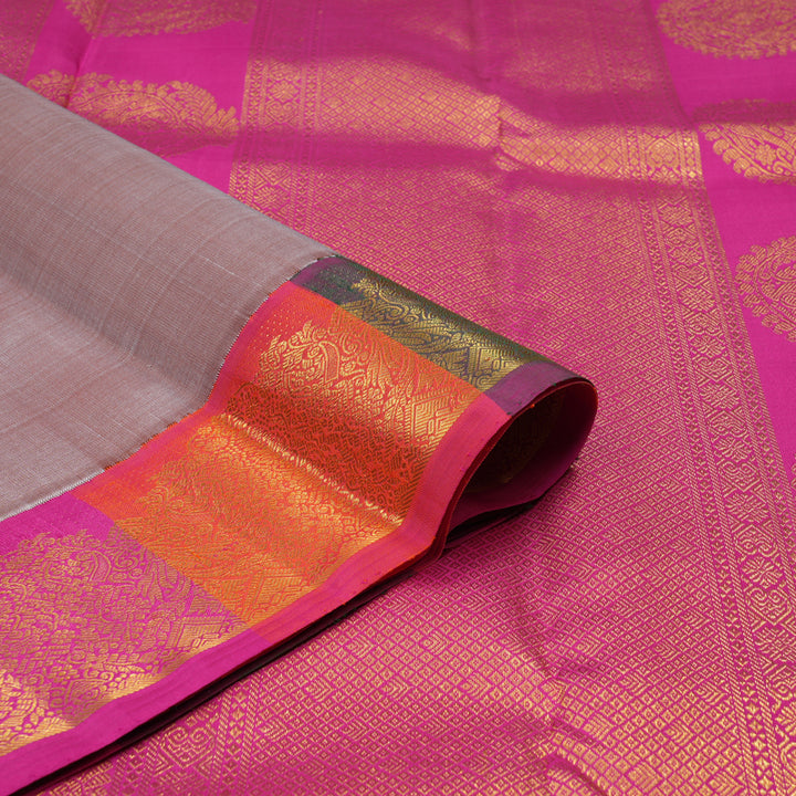 Hayagrivas Handloom Grey-Beige Kanjivaram Silk Saree with Multicolour Border KBE2485C3-1
