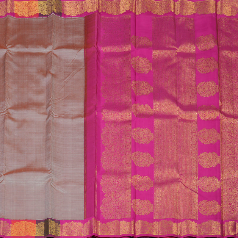 Hayagrivas Handloom Grey-Beige Kanjivaram Silk Saree with Multicolour Border KBE2485C3-1