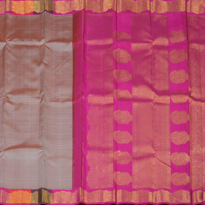 Hayagrivas Handloom Grey-Beige Kanjivaram Silk Saree with Multicolour Border KBE2485C3-1