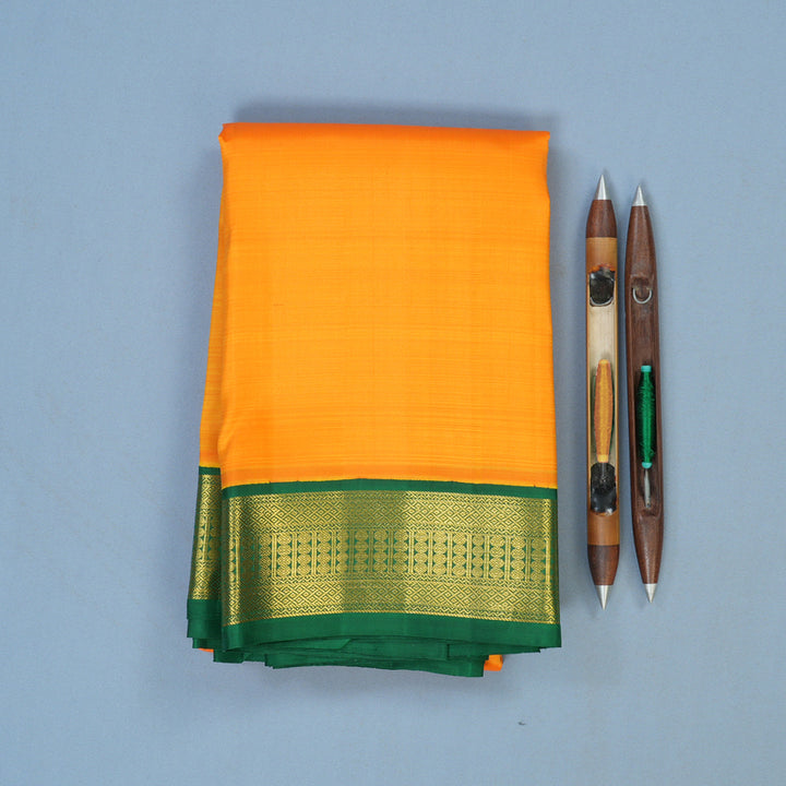 Hayagrivas Handloom Mambazham Orange Kanjivaram Silk Saree with Dark Green Border KBE2488C1-2