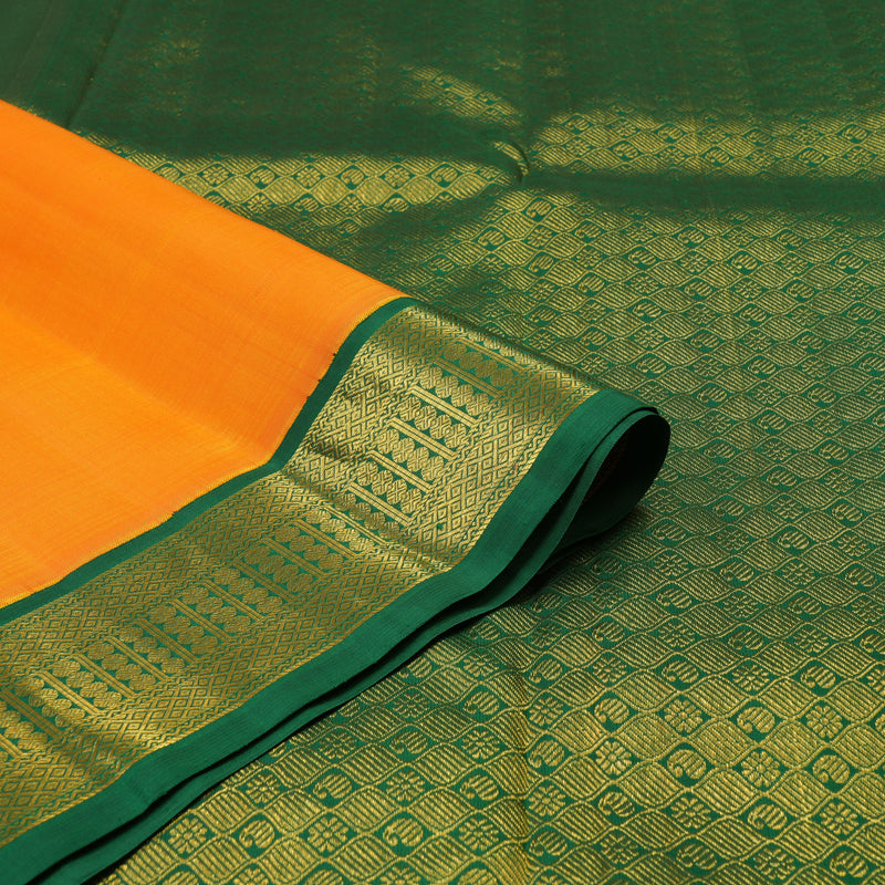 Hayagrivas Handloom Mambazham Orange Kanjivaram Silk Saree with Dark Green Border KBE2488C1-2