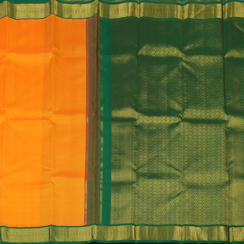 Hayagrivas Handloom Mambazham Orange Kanjivaram Silk Saree with Dark Green Border KBE2488C1-2