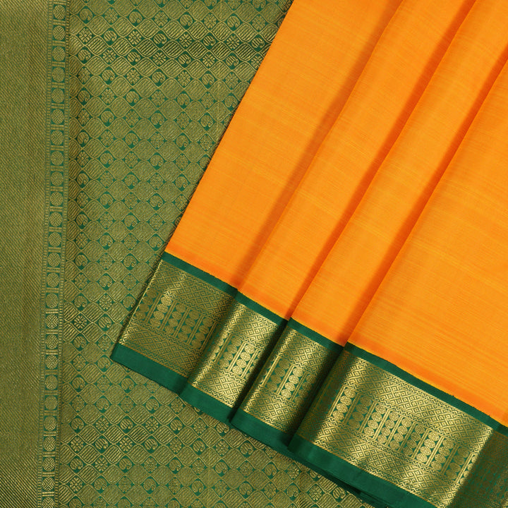 Hayagrivas Handloom Mambazham Orange Kanjivaram Silk Saree with Dark Green Border KBE2488C1-2