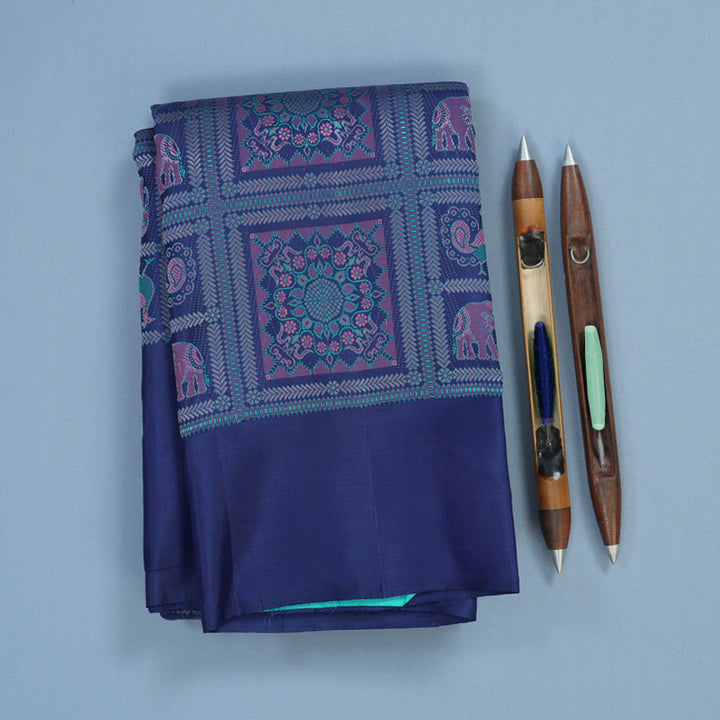 Hayagrivas Handloom Dark Blue Kanjivaram Silk Saree KBE2489C8-1
