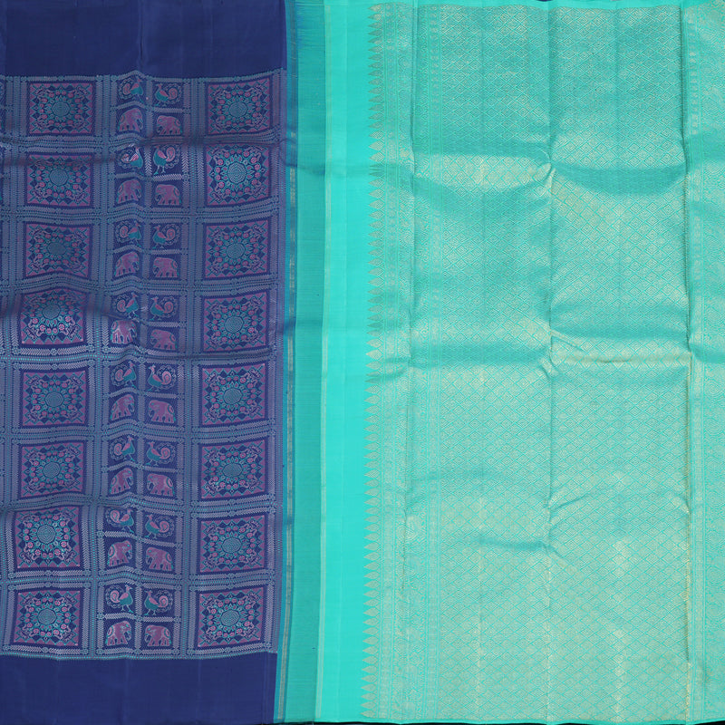Hayagrivas Handloom Dark Blue Kanjivaram Silk Saree KBE2489C8-1