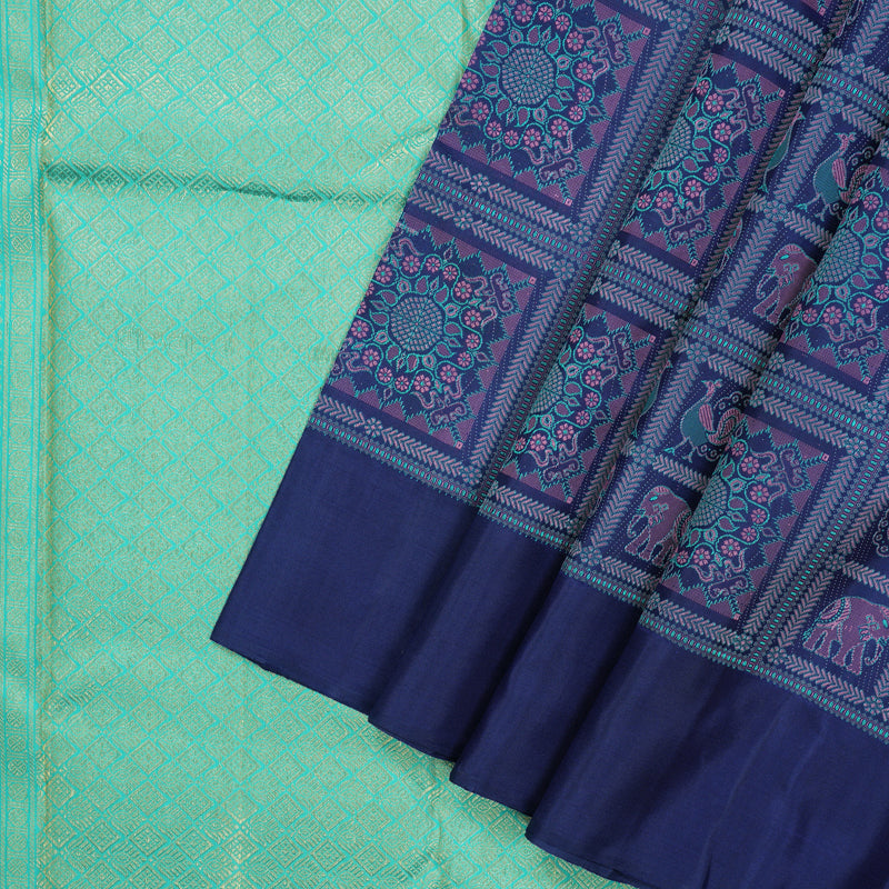 Hayagrivas Handloom Dark Blue Kanjivaram Silk Saree KBE2489C8-1