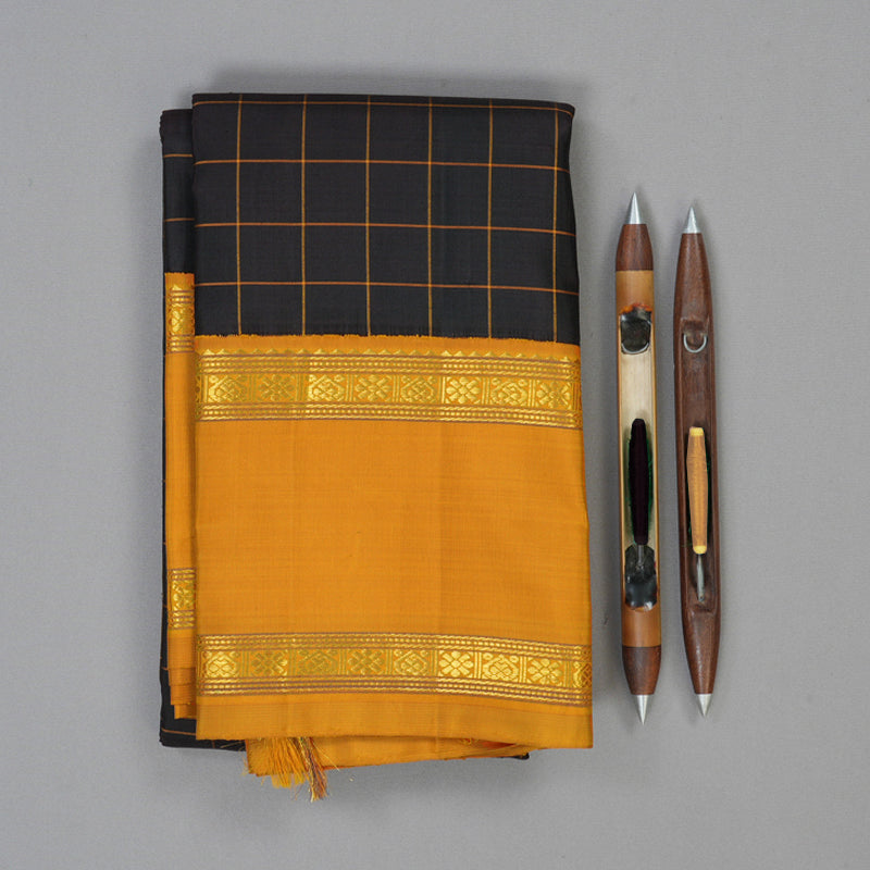 Hayagrivas Handloom Kanchana Brown Kanjivaram Silk Saree with Mustard Yellow Border KBE2489C9-1