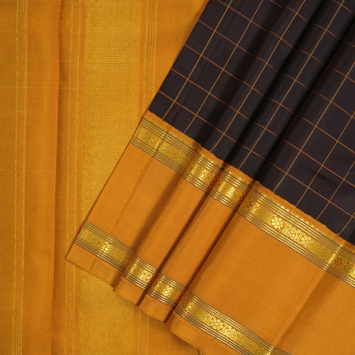 Hayagrivas Handloom Kanchana Brown Kanjivaram Silk Saree with Mustard Yellow Border KBE2489C9-1