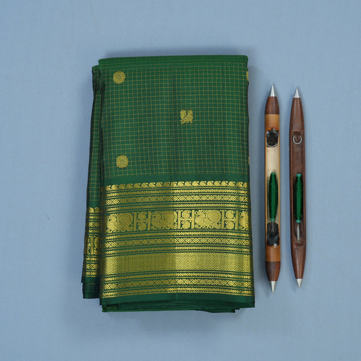 Hayagrivas Handloom Dark Green Kanjivaram Silk Saree KBE2493C6-3
