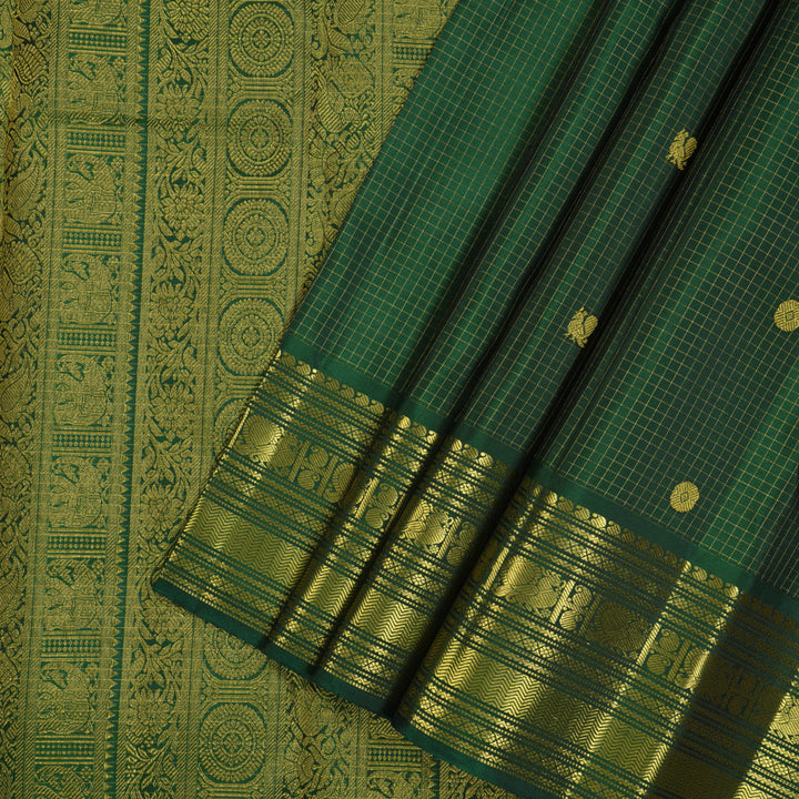 Hayagrivas Handloom Dark Green Kanjivaram Silk Saree KBE2493C6-3