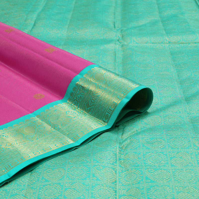 Hayagrivas Handloom Magenta Pink Kanjivaram Silk Saree with Bright Teal Border KBE2493C9-1